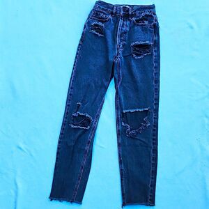PacSun Womens High Rise Slim Black Acid Wash Distressed 5-Pocket Jeans Size 23